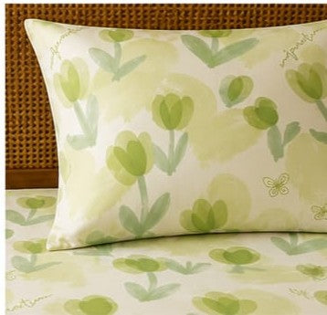 Green Tulip Garden Printed Bedsheet Set